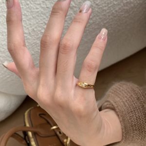 Gold national tide style starlight slightly set open ring female simple star sweet cool temperament versatile niche tail ring