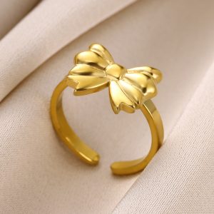 Cross-border AliExpress bow, light luxury, niche design, high-end sense of gold, titanium steel, non-fading rings, women's ins, tide