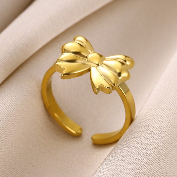 Cross-border AliExpress bow, light luxury, niche design, high-end sense of gold, titanium steel, non-fading rings, women's ins, tide - Image 2