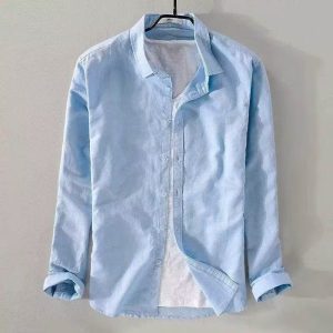 Foreign trade linen shirts men's long sleeve shirts casual lapels solid color loose breathable linen shirts men's wholesale