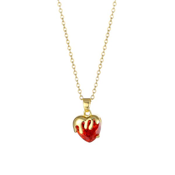 European and American cross-border jewelry, zircon love necklace, women's stainless steel heart-shaped crystal clavicle chain, peach heart strawberry necklace - Image 5