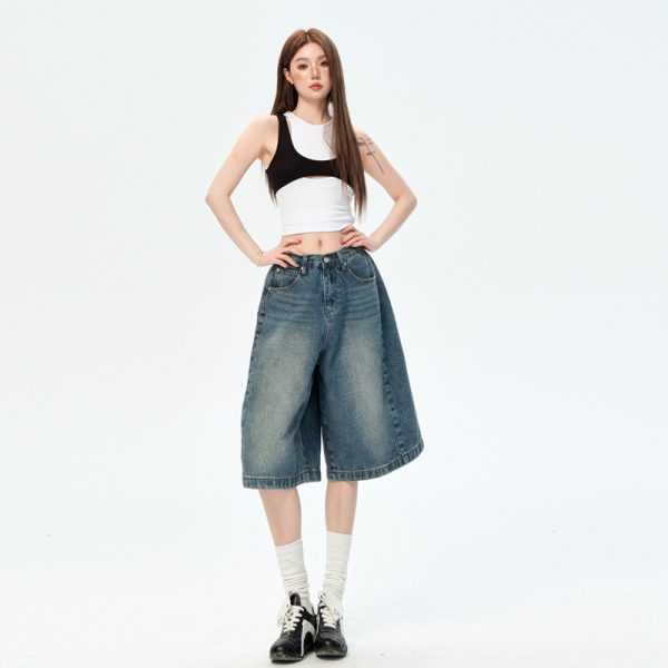2025 American retro five-point jeans women's summer new loose high-waisted relaxed wide-leg five-point pants - Image 3