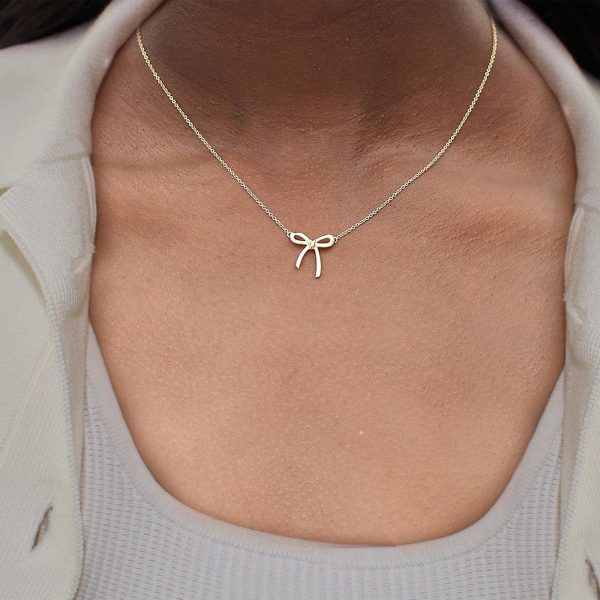 Electroplated simple necklace pendant bow cute fashion girl versatile high-end temperament collarbone chain collarband chain - Image 2