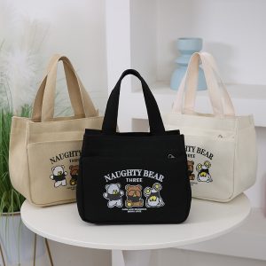 High-value canvas handbag, Bao Ma goes out, simple and small, three-dimensional handbag, commuting, thickened lunch bag for work