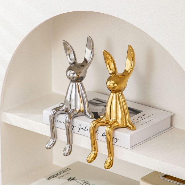 Internet celebrity creative cartoon sitting posture, long-eared rabbit ornaments, high-end light luxury living room, TV cabinet, wine cabinet, entrance decorations - Image 4