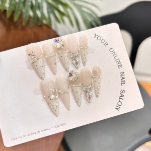 Pure desire French hand-worn nail burst shiny ice transparent nude diamond ball nail patch high-end nail piece whitening