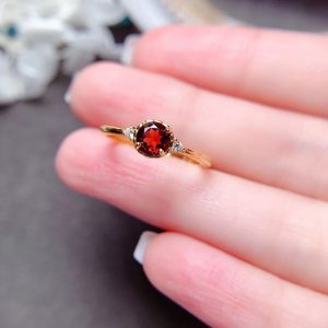 Imitation 925 silver red gemstone garnet women's ring opening design ins simple style fashion birthday gifts Japan and South Korea