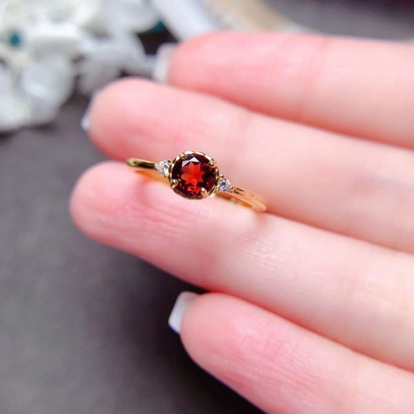 Imitation 925 silver red gemstone garnet women's ring opening design ins simple style fashion birthday gifts Japan and South Korea - Image 2