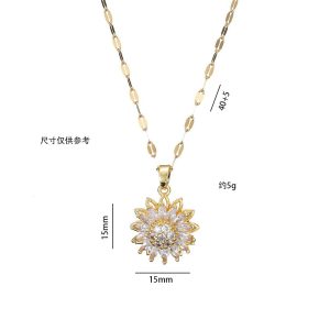 Cross-border zircon necklace women's sunflower new sunflower ins ring rotatable clavicle chain three-piece set