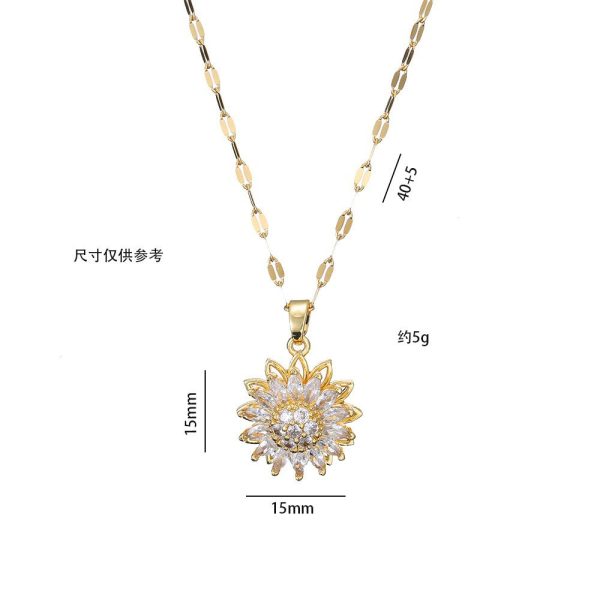 Cross-border zircon necklace women's sunflower new sunflower ins ring rotatable clavicle chain three-piece set - Image 5