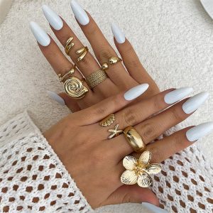 Exaggerated glossy irregular lava line combination ring starfish scallop flower all-over fashion open ring for women