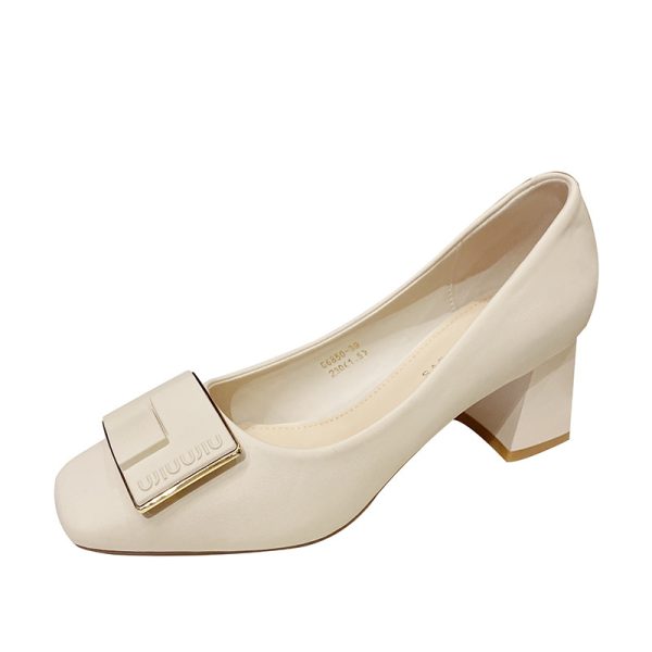 Square buckle thick heel single shoes women's 2025 new spring and autumn square toe high heels medium heel French plus size shoes women's G6850-39 - Image 5