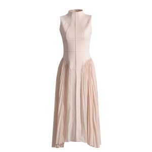 Fashion temperament dress women's 2025 summer new socialite-style sleeveless solid color pleated slim high-end skirt