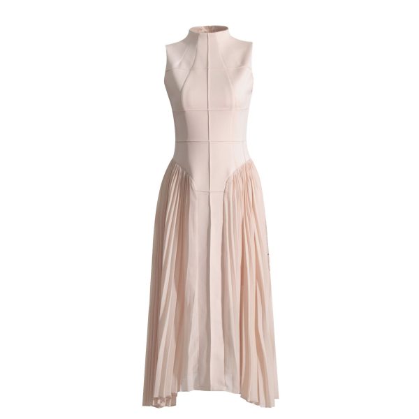 Fashion temperament dress women's 2025 summer new socialite-style sleeveless solid color pleated slim high-end skirt - Image 3