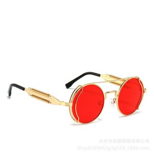 2024 New Cross Border Sunglasses Men's Personality Steampunk Metal Double Spring Leg Glasses Versatile Sunglasses Women