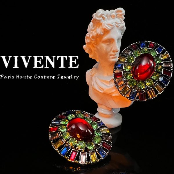 French retro marking earrings catwalk glazed Western antique heavy vintage temperament antique jewelry