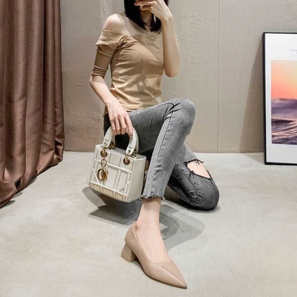 Sampers women's 2023 new spring and summer versatile high heels thick heels office professional pointed toe work leather shoes - Image 3