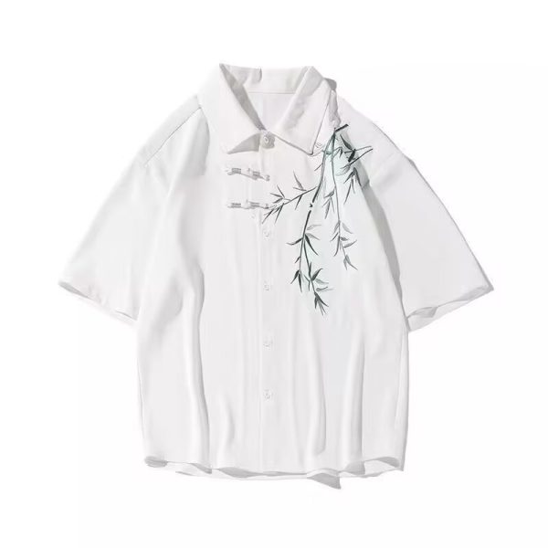 Chinese style shirt, bamboo embroidered shirt, men's antique Tang costume, plate buckle design, short-sleeved shirt jacket - Image 5