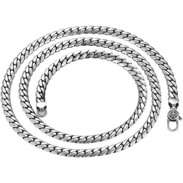 High-grade Cuban snake bone chain men's trendy and versatile necklace trendy men's retro sense of luxury niche plain chain wholesale - Image 5
