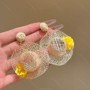 The Covenant of the Island Sea ~ Retro Exaggerated Geometric Grass and Vine Woven Earrings Resort Style 2025 New Explosive Bamboo and Rattan Earrings