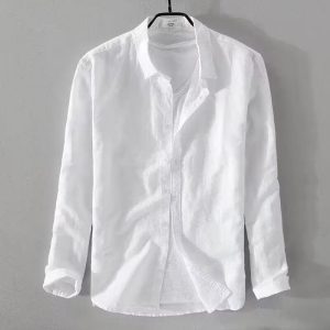 Foreign trade linen shirts men's long sleeve shirts casual lapels solid color loose breathable linen shirts men's wholesale