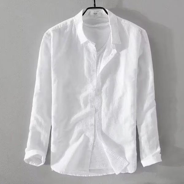 Foreign trade linen shirts men's long sleeve shirts casual lapels solid color loose breathable linen shirts men's wholesale - Image 2