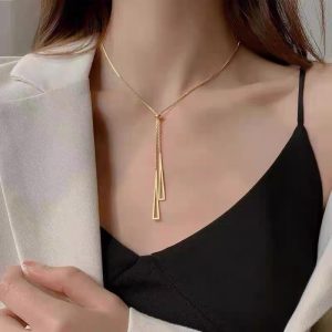 Cold wind triangle sweater chain female autumn and winter ins metal wind niche long necklace geometric pull necklace