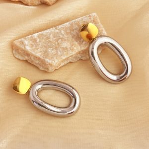 YS Design! European and American exaggerated style retro water drop contrast earrings stainless steel gold and silver color blocking high-end earrings women