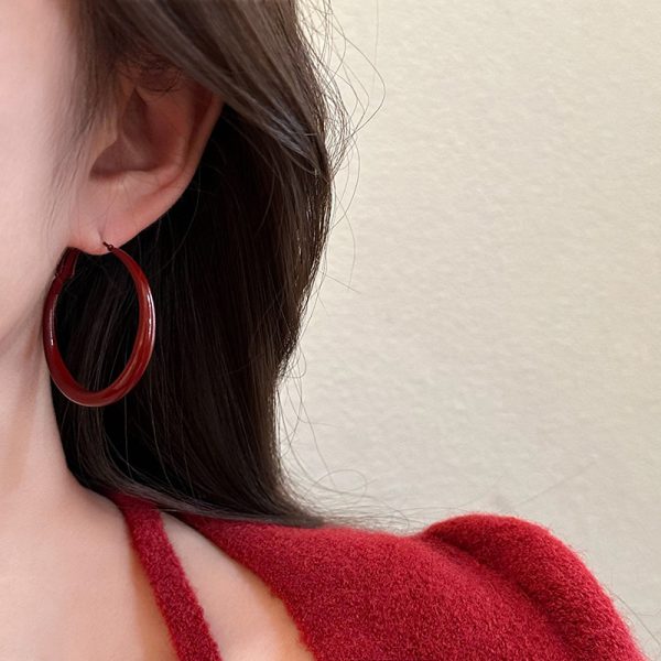 Vintage red circle earrings, Hong Kong style ins style, retro exaggerated large earrings, niche temperament, exquisite high-end earrings - Image 2