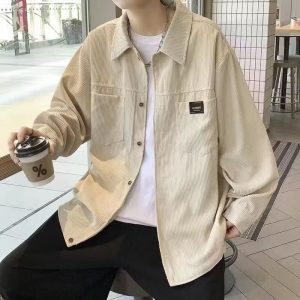 Light and shadow wall autumn loose vertical stripe long sleeve shirt jacket men's XZ908-7301-special P45