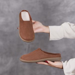 2025 spring/summer new flat cowhide toe sandals soft-soled soft-faced leather semi-slippers comfortable and versatile women's shoes