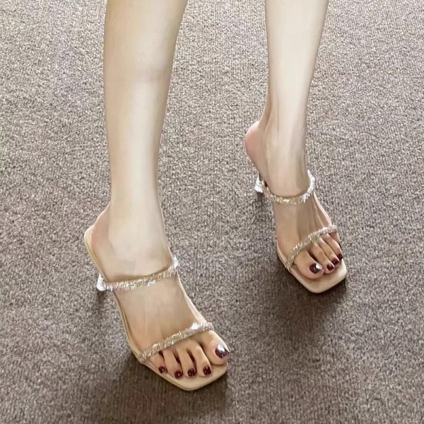 High heeled sandals women's stiletto rhinestone with black 2024 new European and American summer temperament celebrity high heels
