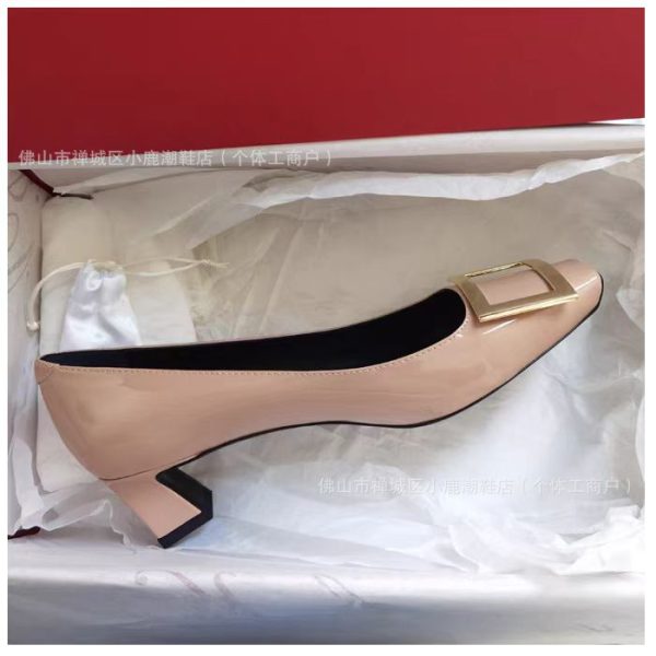 2025RV Square Buckle Single Shoes Women's Mid Heel Block Heel Patent Leather Square Toe Wedding Shoes Commuting Office OL Workplace Women's Shoes - Image 5