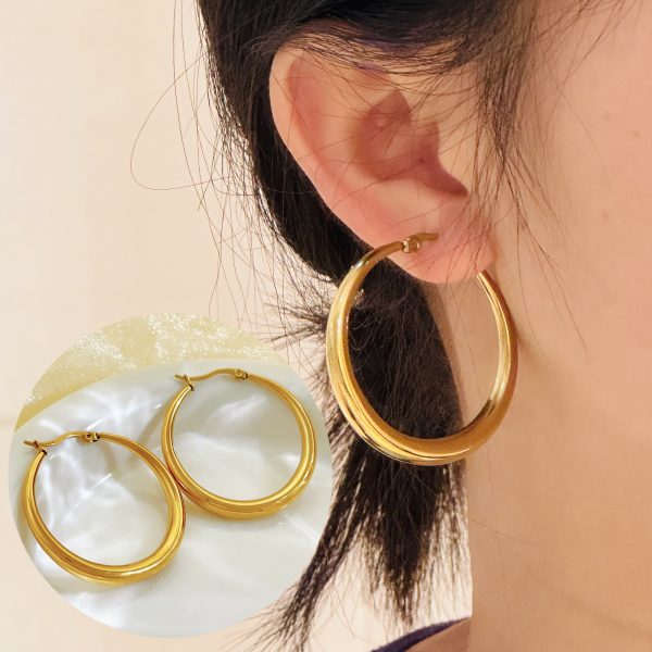 Minimalist oval hoop French lazy retro high-end European and American niche 18 gold-plated earrings earrings earrings