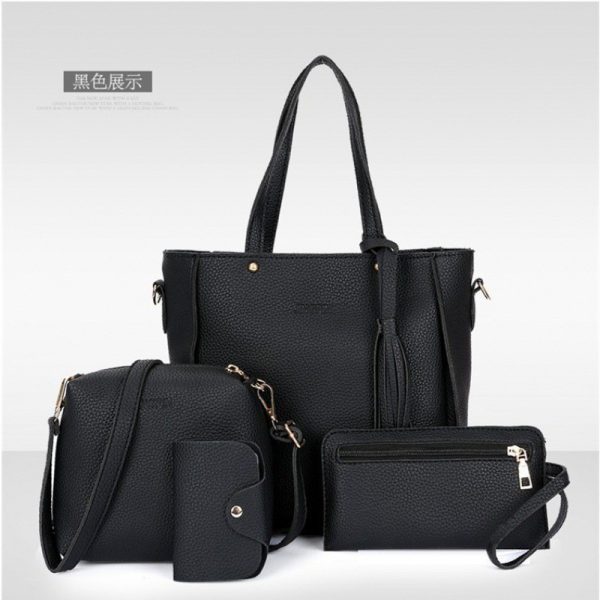 Women's bag 2021 mother and child pocket single shoulder trendy Korean version bag new handbag lychee pattern four-piece set wholesale - Image 2