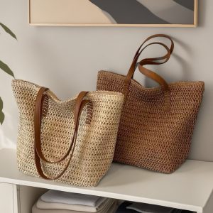 Korea commuter large capacity straw bag bag simple 2025 summer seaside resort style shoulder bag handwoven bag