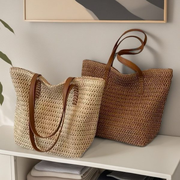 Korea commuter large capacity straw bag bag simple 2025 summer seaside resort style shoulder bag handwoven bag - Image 2