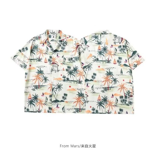 New Men's Printed Short Sleeve Floral Shirt Hawaiian Youth Ruffian Handsome Versatile Shirt Casual Fashion Vintage Inch Shirt - Image 4