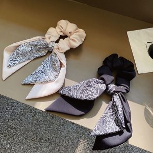 French bow streamer scrunchie silk scarf headband women's tie summer tie headrope large intestine ring 2024 new headgear