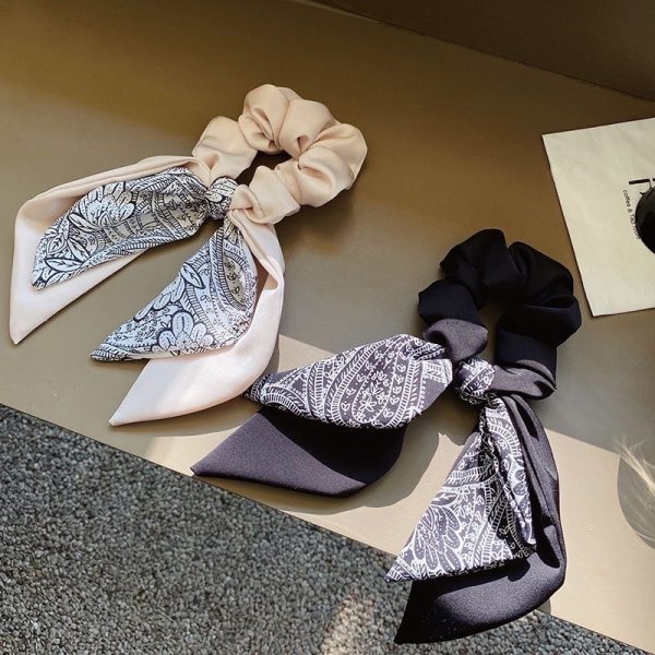 French bow streamer scrunchie silk scarf headband women's tie summer tie headrope large intestine ring 2024 new headgear - Image 3