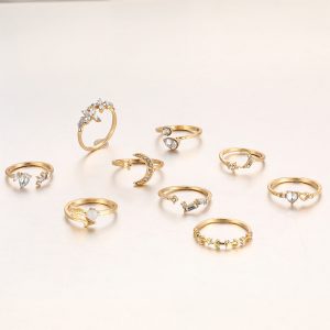 European and American cross-border new set rings Personalized 9 pieces of love butterfly star and moon diamond set ring women