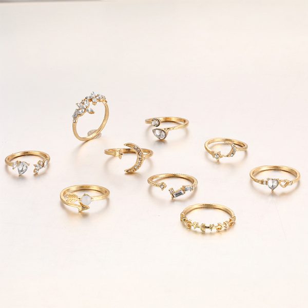 European and American cross-border new set rings Personalized 9 pieces of love butterfly star and moon diamond set ring women - Image 4