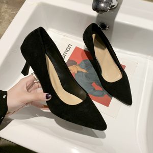 Autumn new foreign trade high heels women's nude pointed toe stiletto heel pumps office work shoes versatile women's shoes