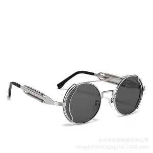 2024 New Cross Border Sunglasses Men's Personality Steampunk Metal Double Spring Leg Glasses Versatile Sunglasses Women