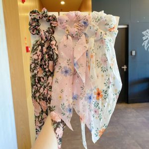 Streamer floral scrunchie ins Internet celebrity new floral head rope silk scarf headband headband scrunchie leather band female tie