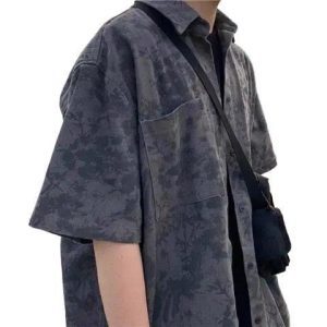 Tie-dye shirt men's summer Japanese Korean version trend handsome short-sleeved handsome men's Hong Kong style casual loose thin shirt