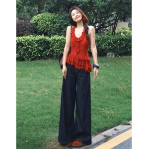 Plus size american dark blue wide-leg jeans women's autumn and winter new high-waisted fat mm loose drape straight-leg mopping pants