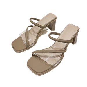 Doudouya slippers women's outerwear summer 2024 new Korean version trendy casual one-foot pedals versatile high-heeled thick-heeled women's shoes