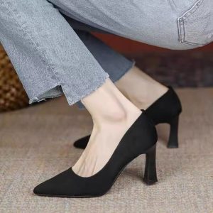 Black high heels women's stiletto 2024 new autumn and winter professional single shoes comfortable soft soles for work etiquette work shoes