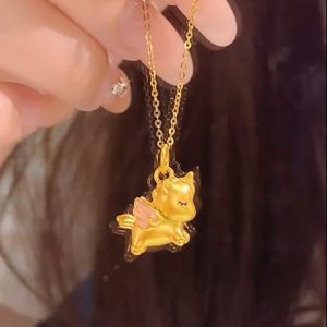 S925 sterling silver enamel sweet dream unicorn necklace women's pendant high-end light luxury style macaron cute collarbone chain